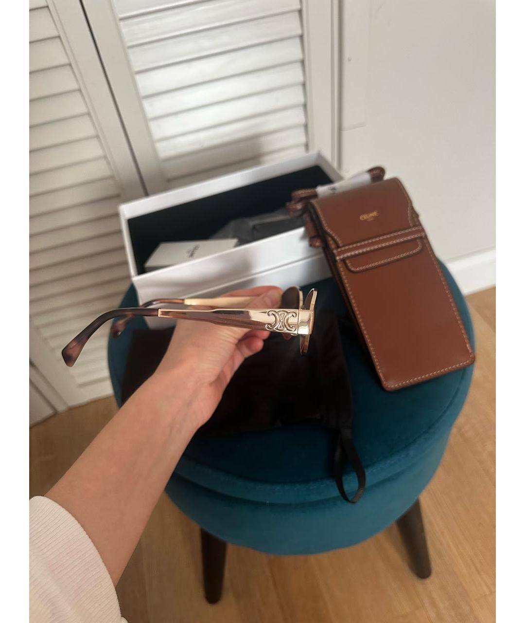 CELINE Коричневые металлические солнцезащитные очки, фото 4