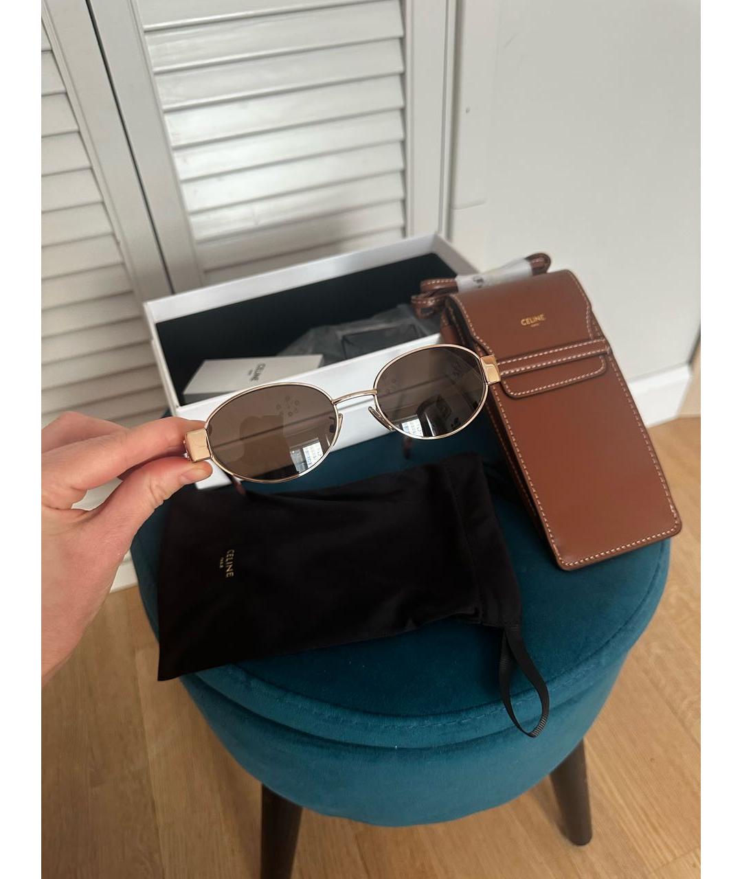 CELINE Коричневые металлические солнцезащитные очки, фото 2