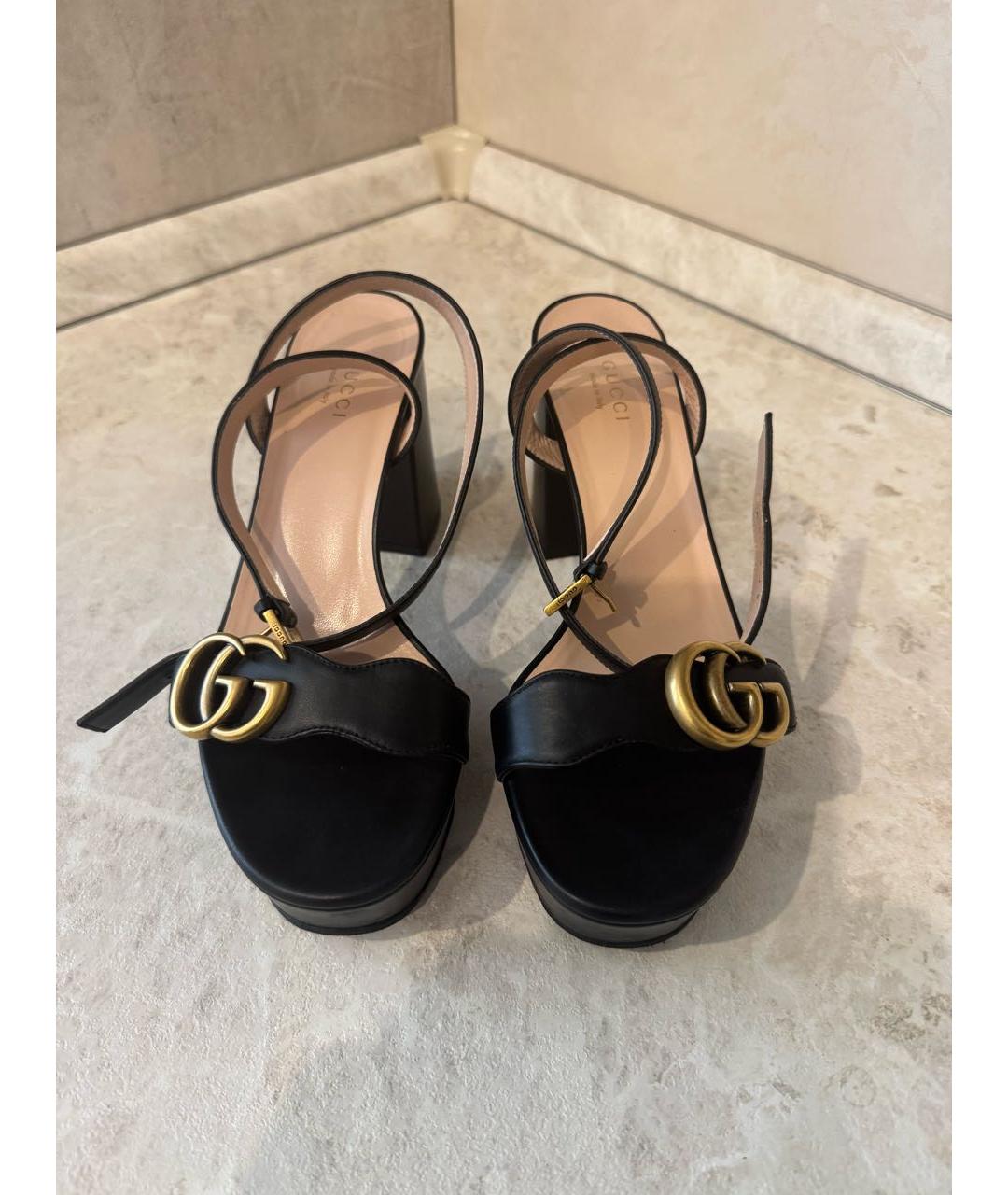 GUCCI Черные кожаные босоножки, фото 2
