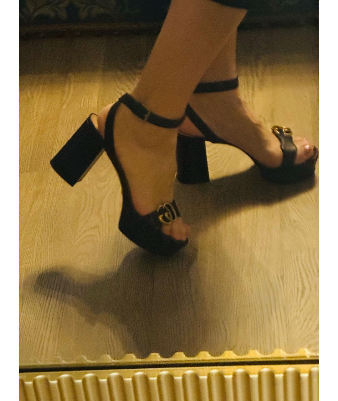 GUCCI Черные кожаные босоножки, фото 6