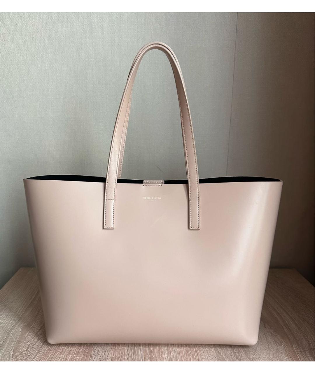 SAINT LAURENT Бежевая кожаная сумка тоут, фото 2