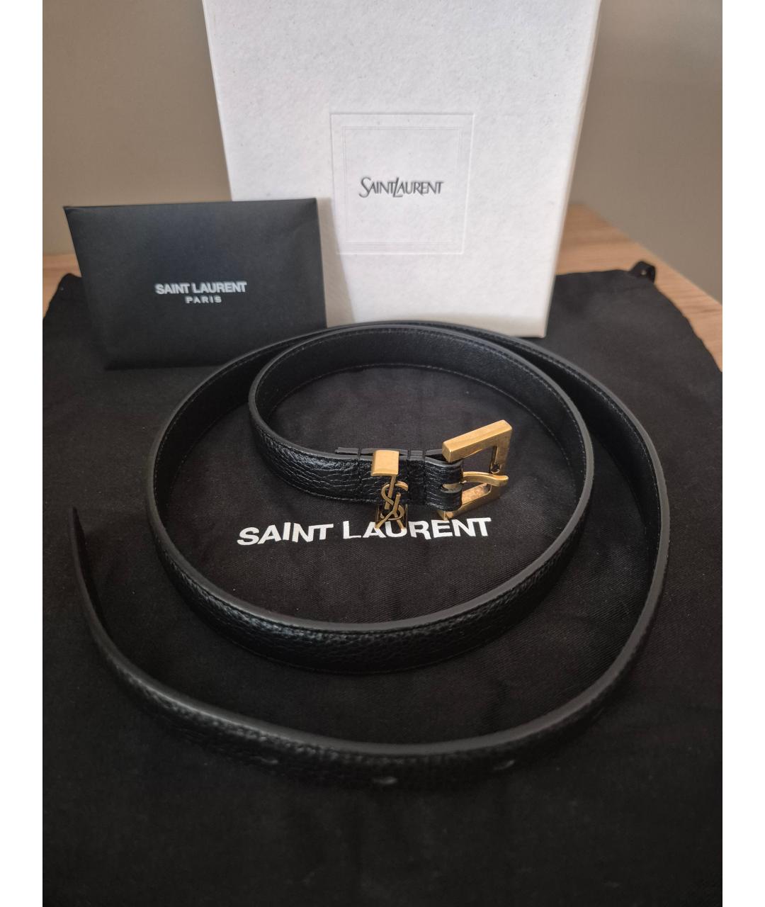 SAINT LAURENT Черный кожаный ремень, фото 3
