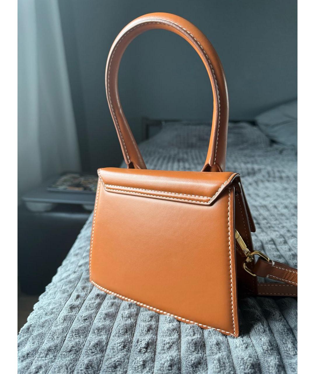 JACQUEMUS Коричневая кожаная сумка с короткими ручками, фото 3