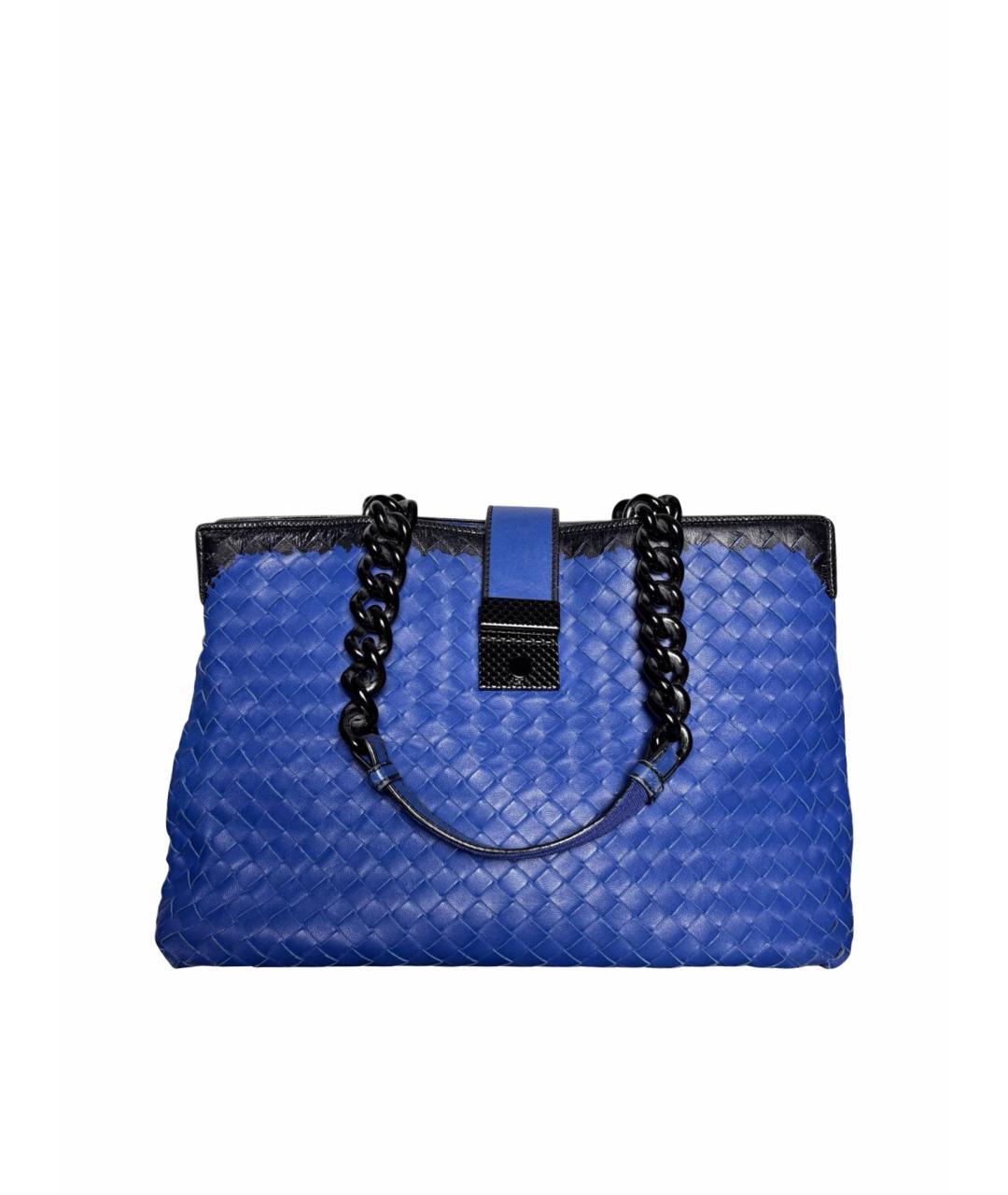 BOTTEGA VENETA Синяя кожаная сумка тоут, фото 9