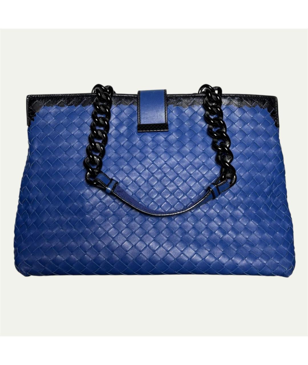 BOTTEGA VENETA Синяя кожаная сумка тоут, фото 3
