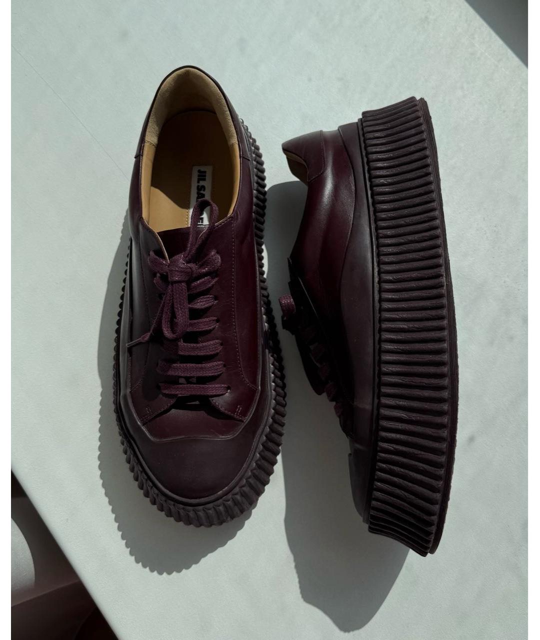 JIL SANDER Бордовые кожаные кеды, фото 6