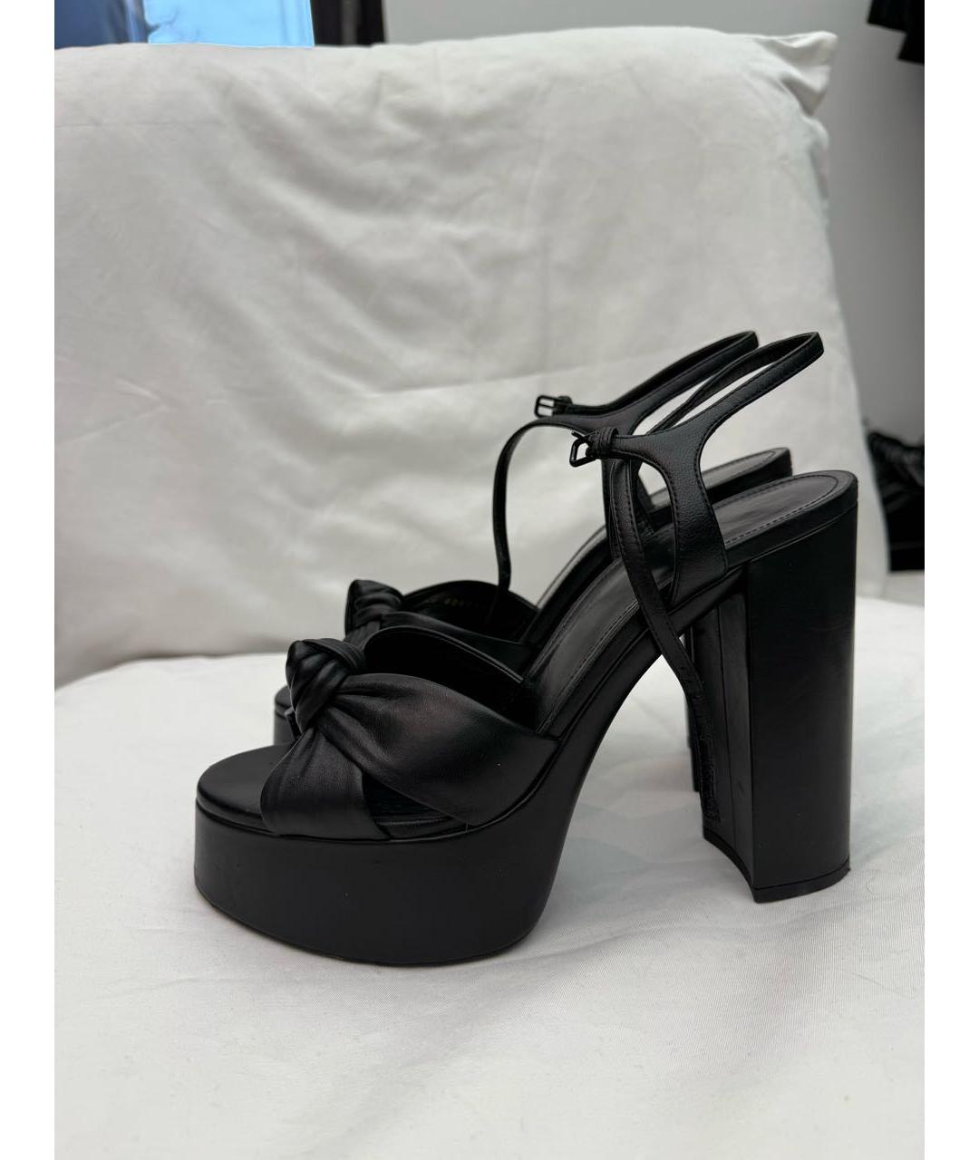 SAINT LAURENT Черные кожаные босоножки, фото 4
