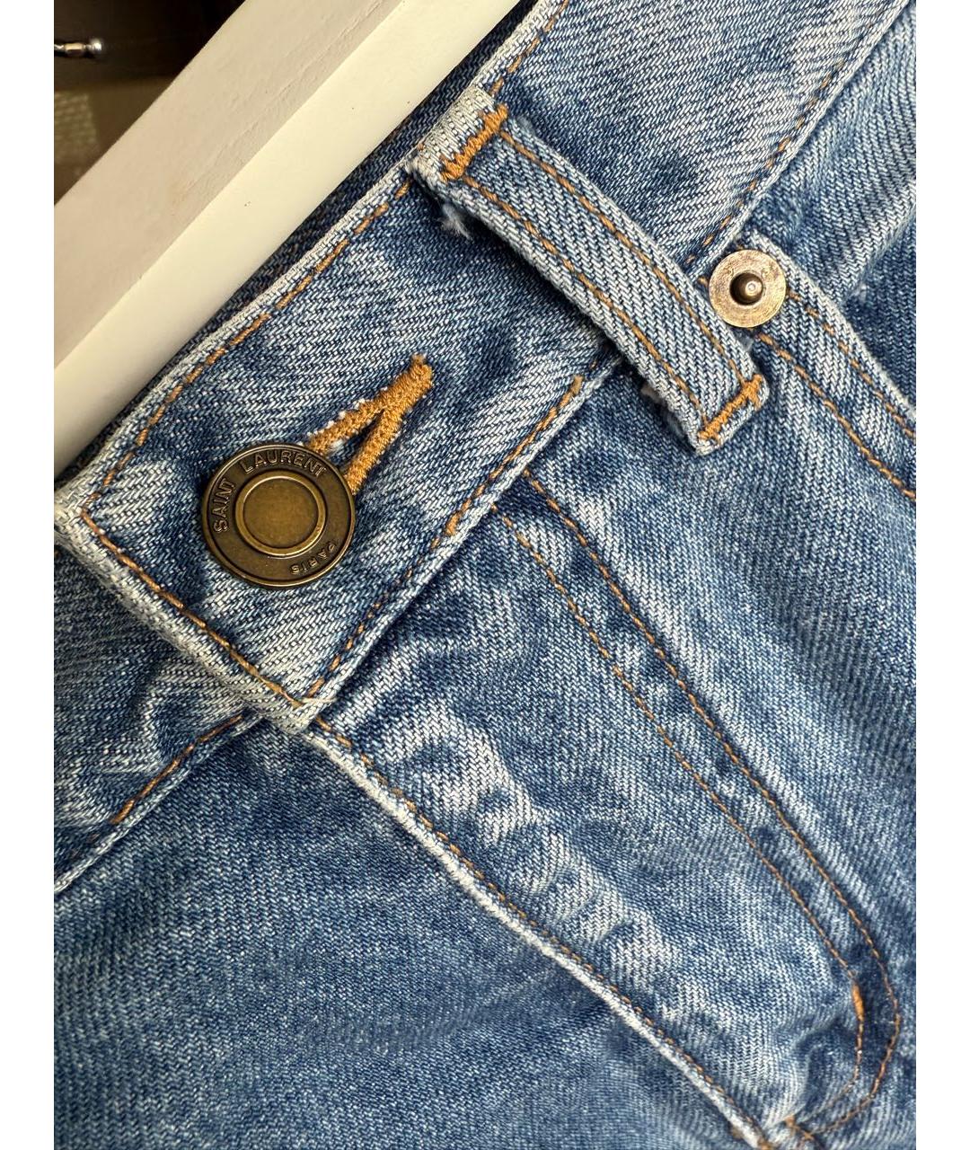 SAINT LAURENT Голубая хлопковая юбка мини, фото 6