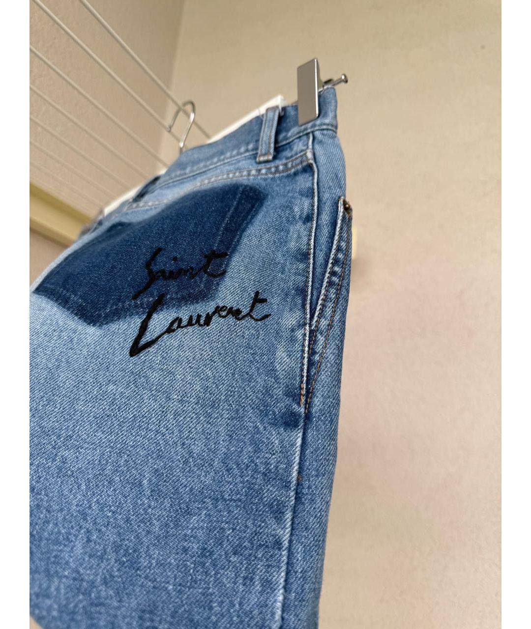 SAINT LAURENT Голубая хлопковая юбка мини, фото 3
