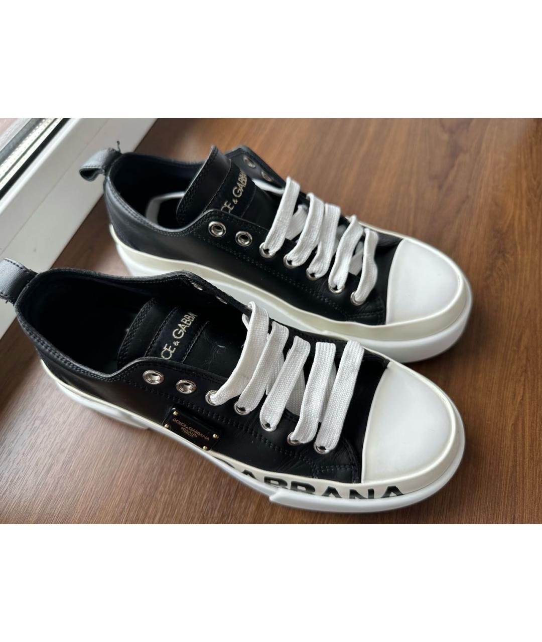 DOLCE&GABBANA Черные кожаные кеды, фото 5