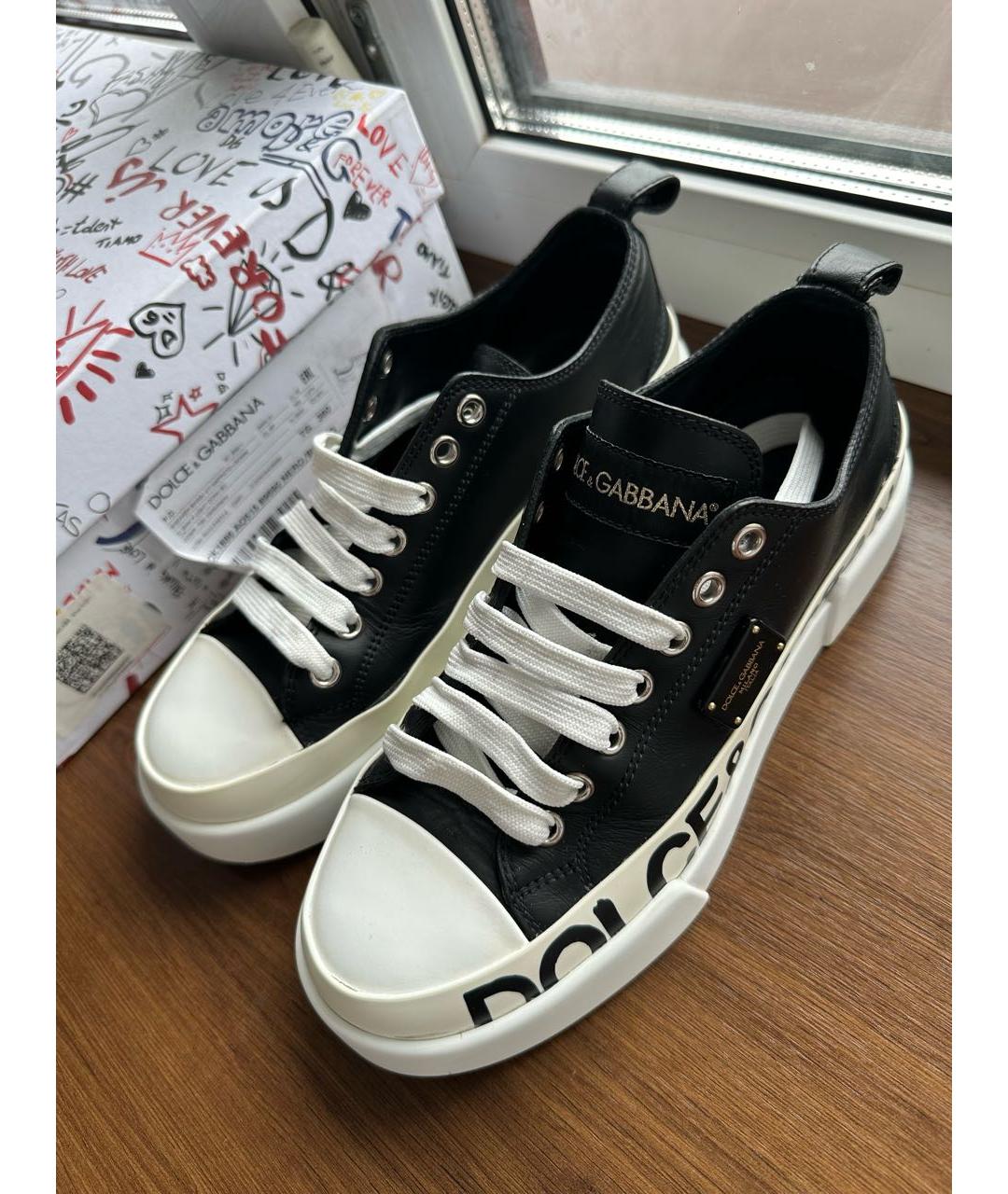 DOLCE&GABBANA Черные кожаные кеды, фото 2