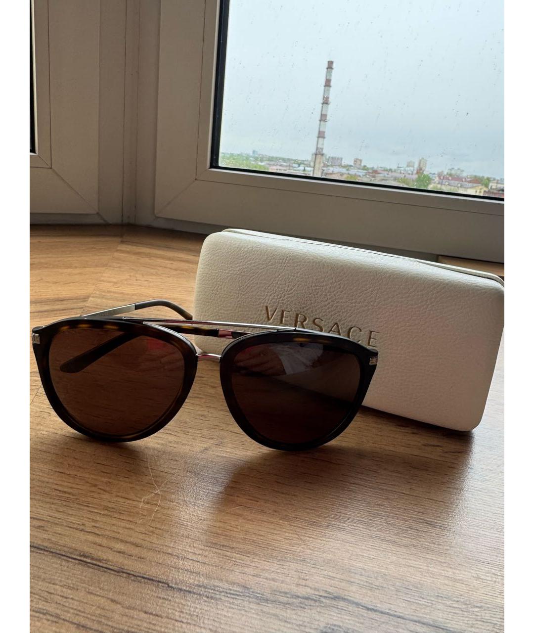 VERSACE Коричневые металлические солнцезащитные очки, фото 4