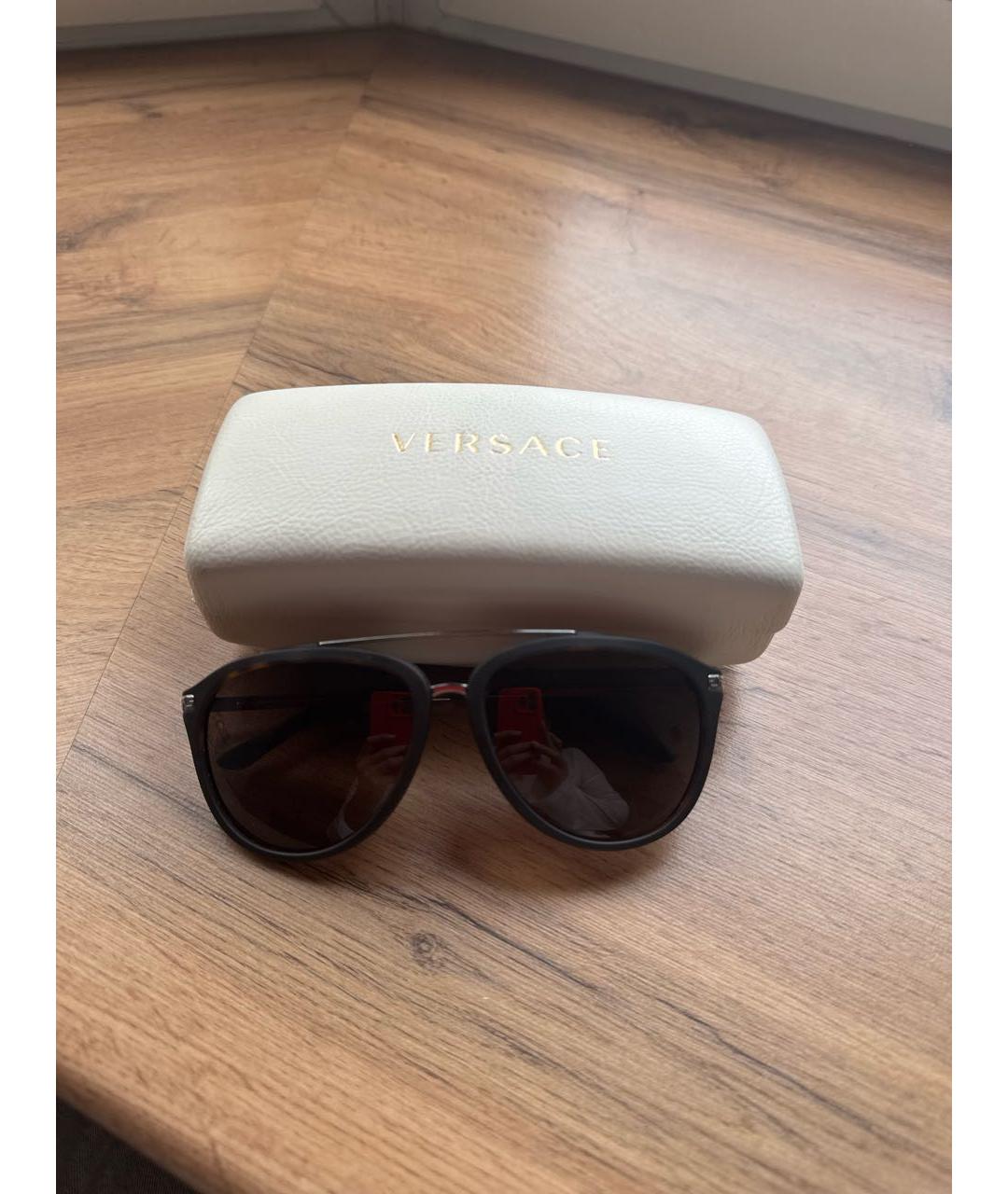 VERSACE Коричневые металлические солнцезащитные очки, фото 5