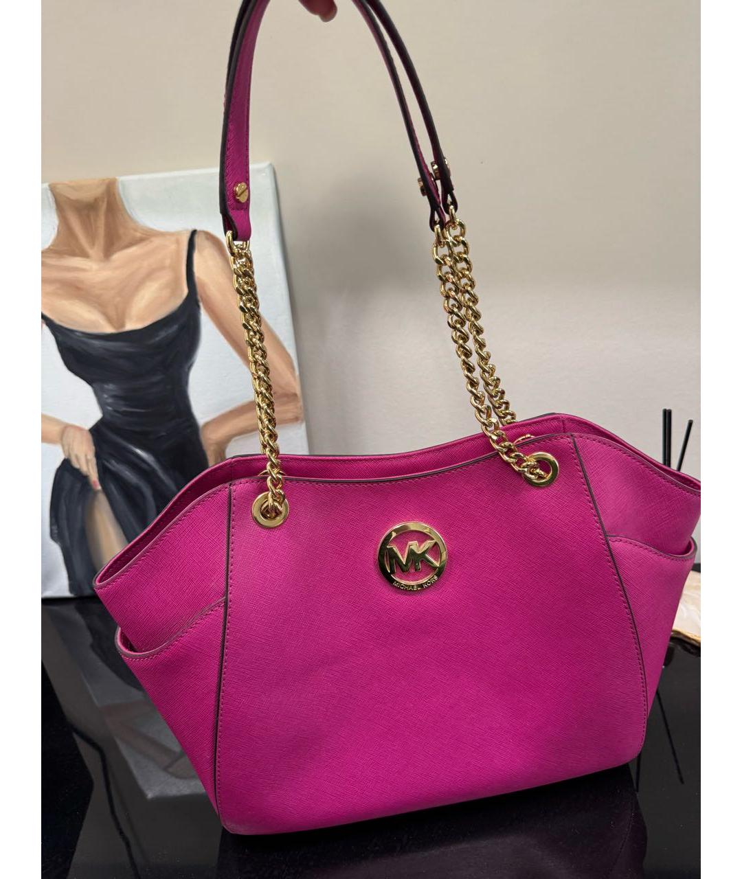 MICHAEL KORS Фуксия кожаная сумка тоут, фото 5