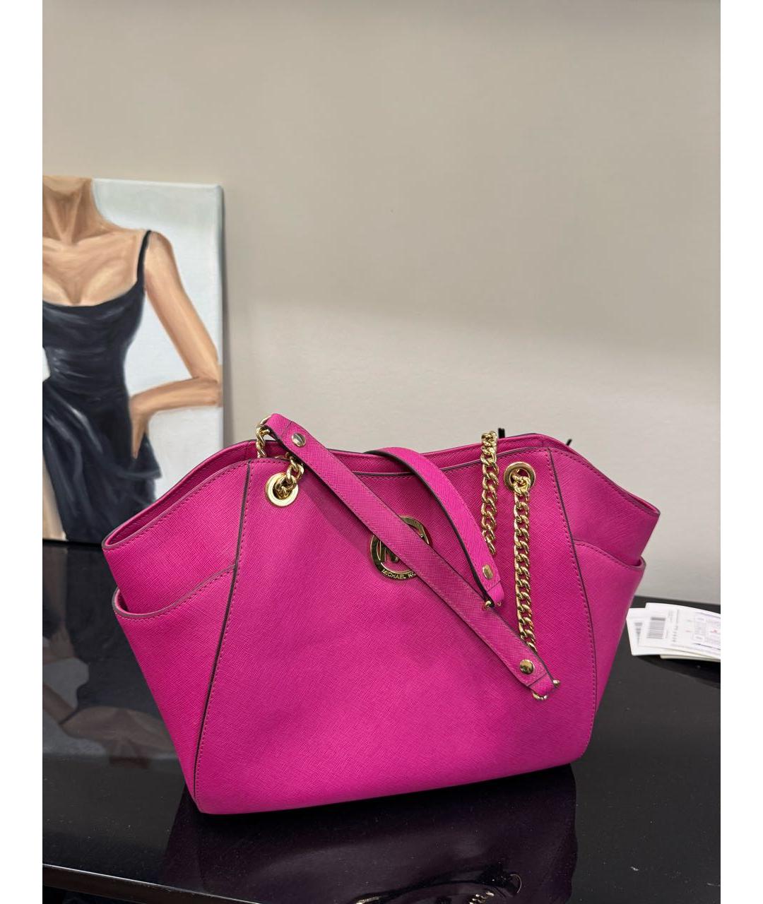 MICHAEL KORS Фуксия кожаная сумка тоут, фото 2
