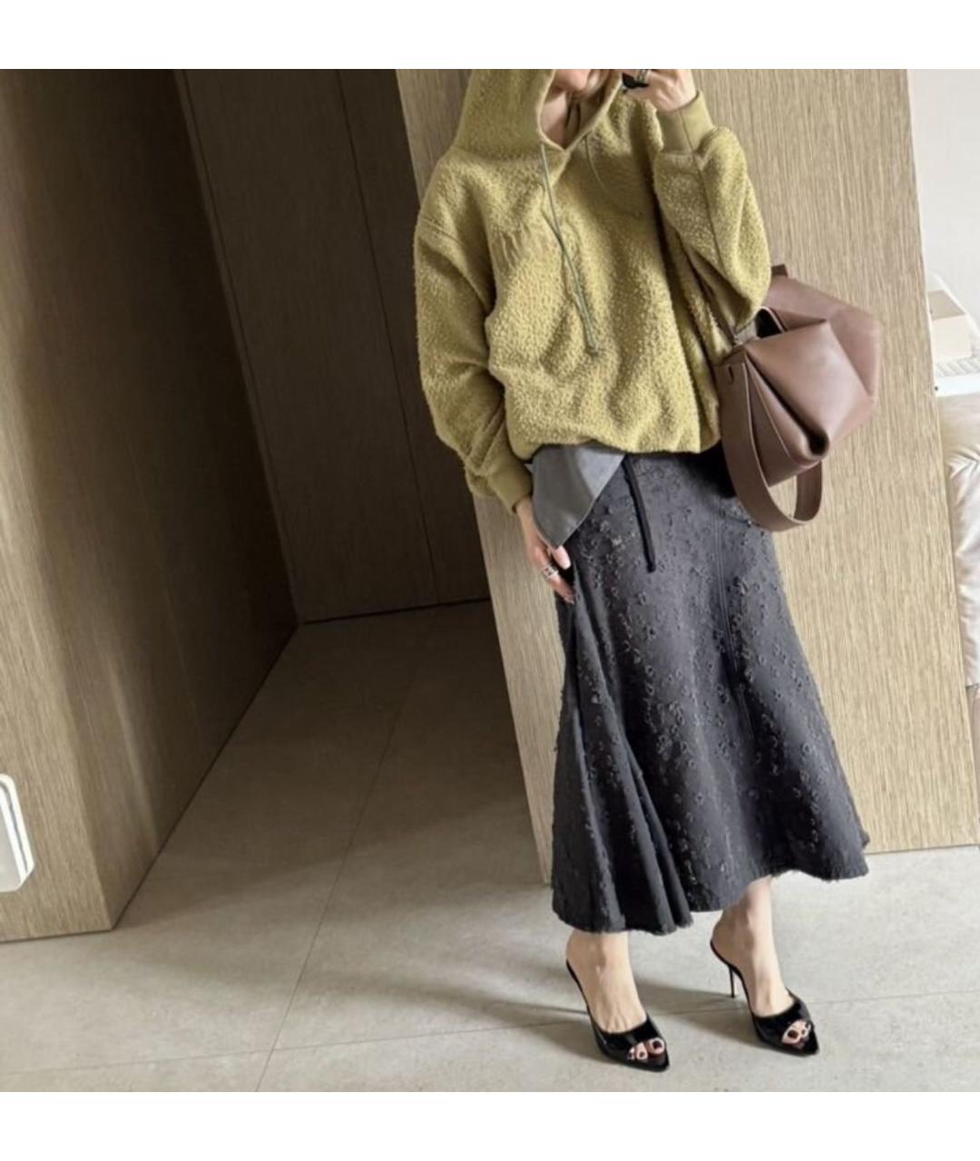 MM6 MAISON MARGIELA Антрацитовая хлопковая юбка макси, фото 2