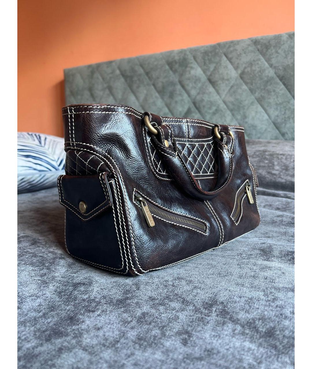 CELINE Коричневая кожаная сумка с короткими ручками, фото 2
