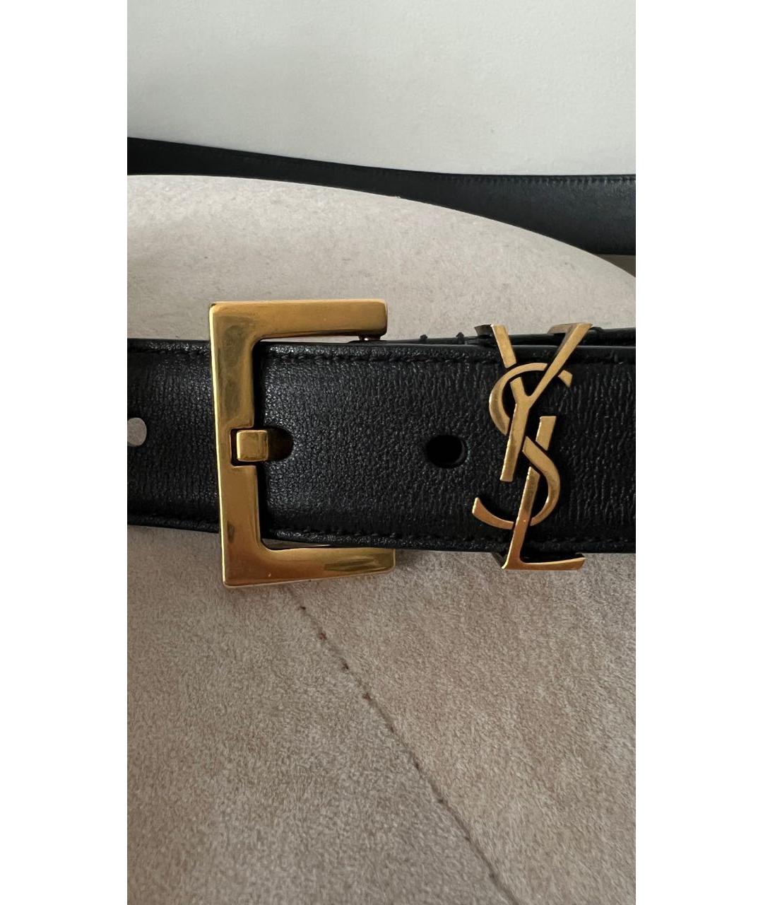 SAINT LAURENT Черный кожаный ремень, фото 2