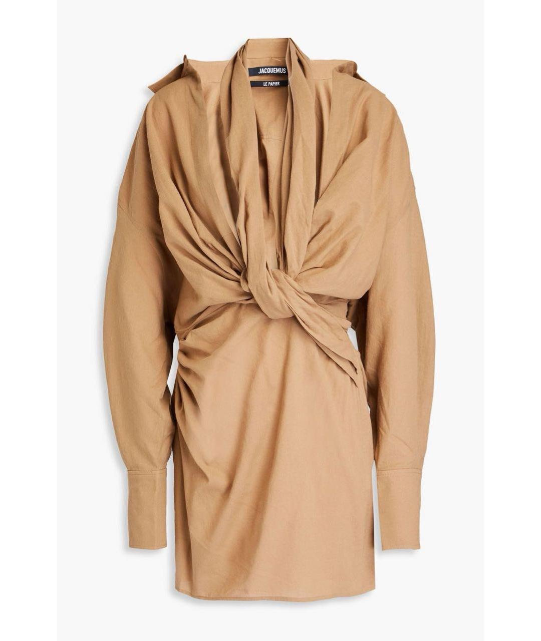 JACQUEMUS Коричневое льняное повседневное платье, фото 5