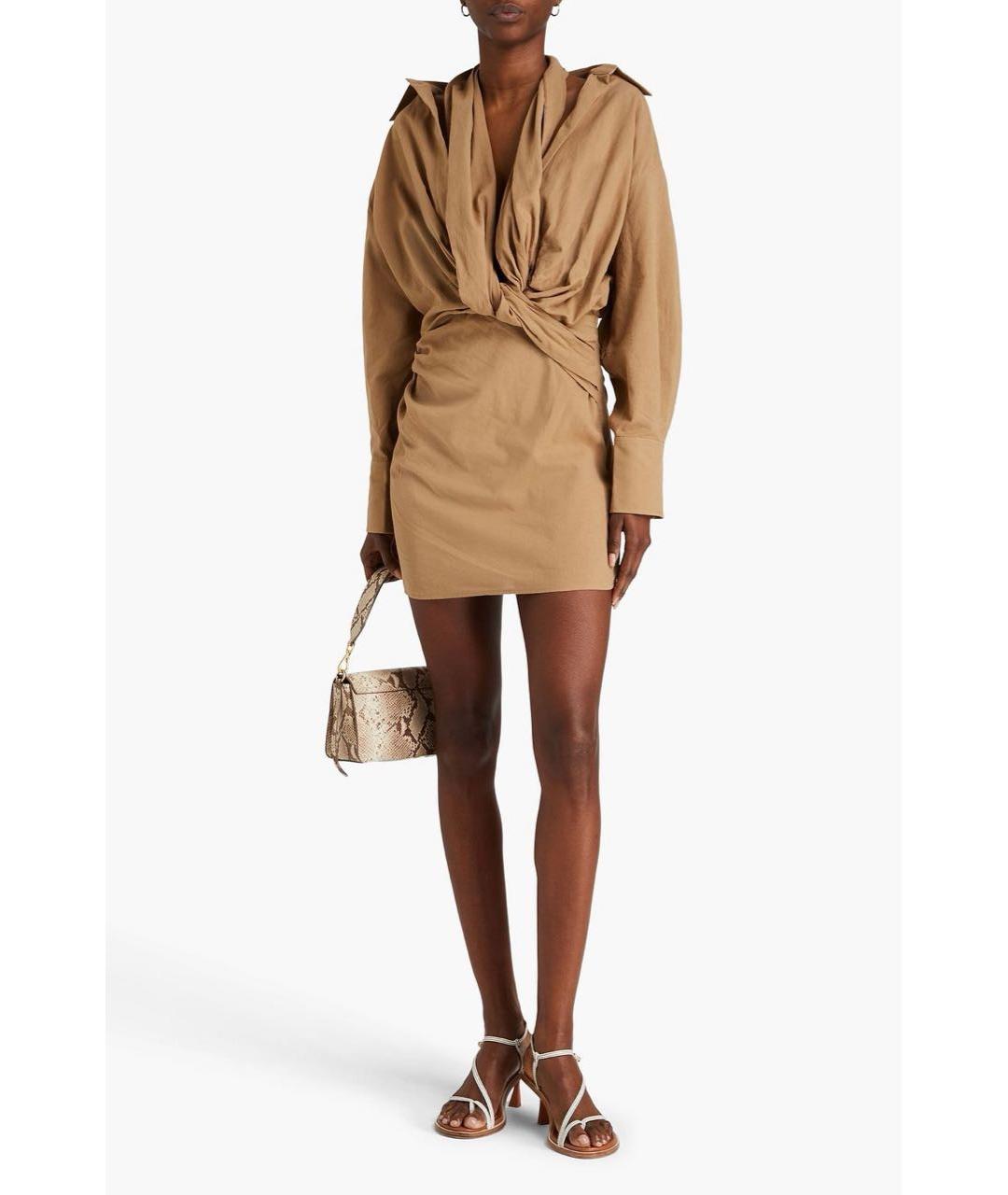 JACQUEMUS Коричневое льняное повседневное платье, фото 4