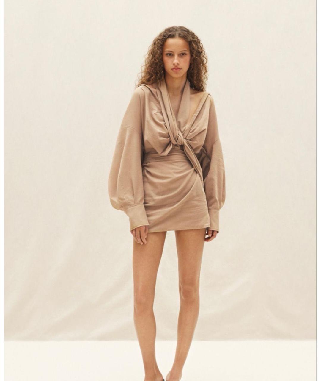 JACQUEMUS Коричневое льняное повседневное платье, фото 2