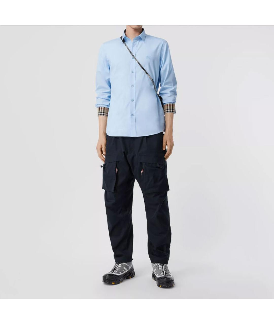 BURBERRY Голубая хлопковая кэжуал рубашка, фото 4