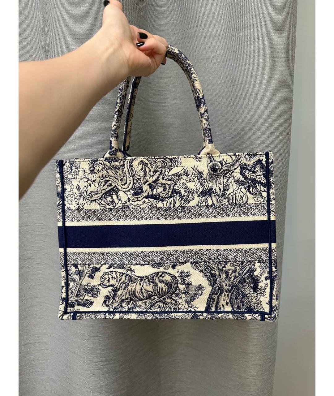 CHRISTIAN DIOR Темно-синяя жаккардовая сумка тоут, фото 4