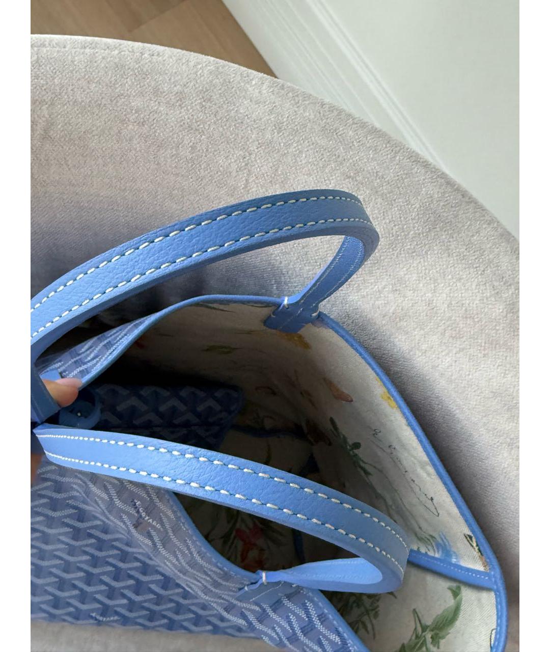 GOYARD Голубая льняная сумка тоут, фото 5