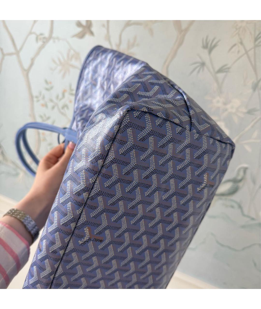 GOYARD Голубая льняная сумка тоут, фото 3