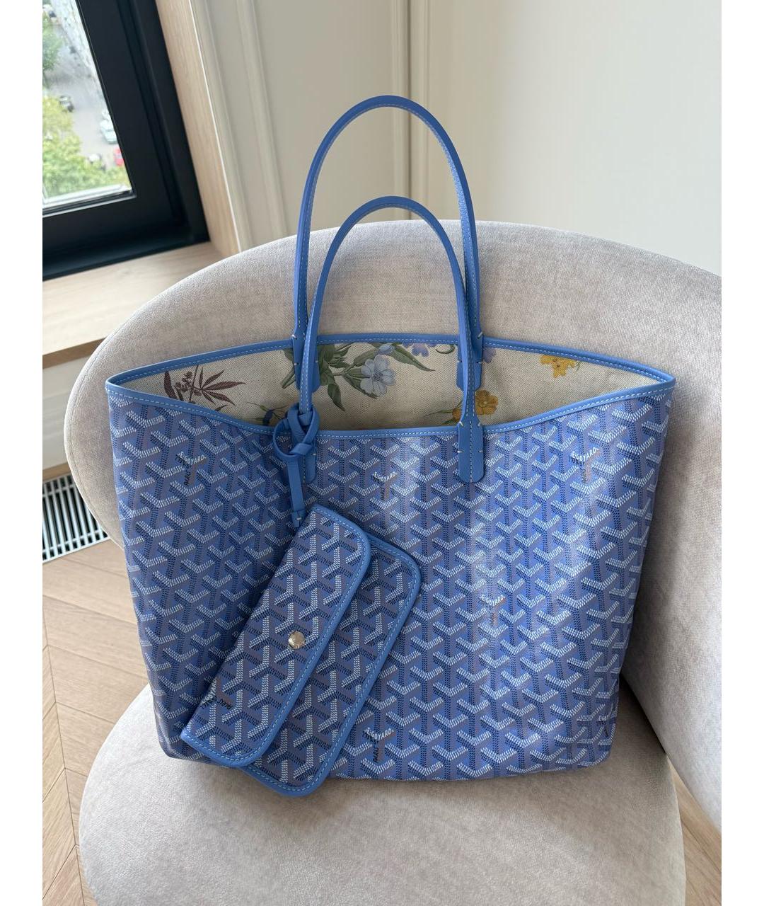 GOYARD Голубая льняная сумка тоут, фото 6