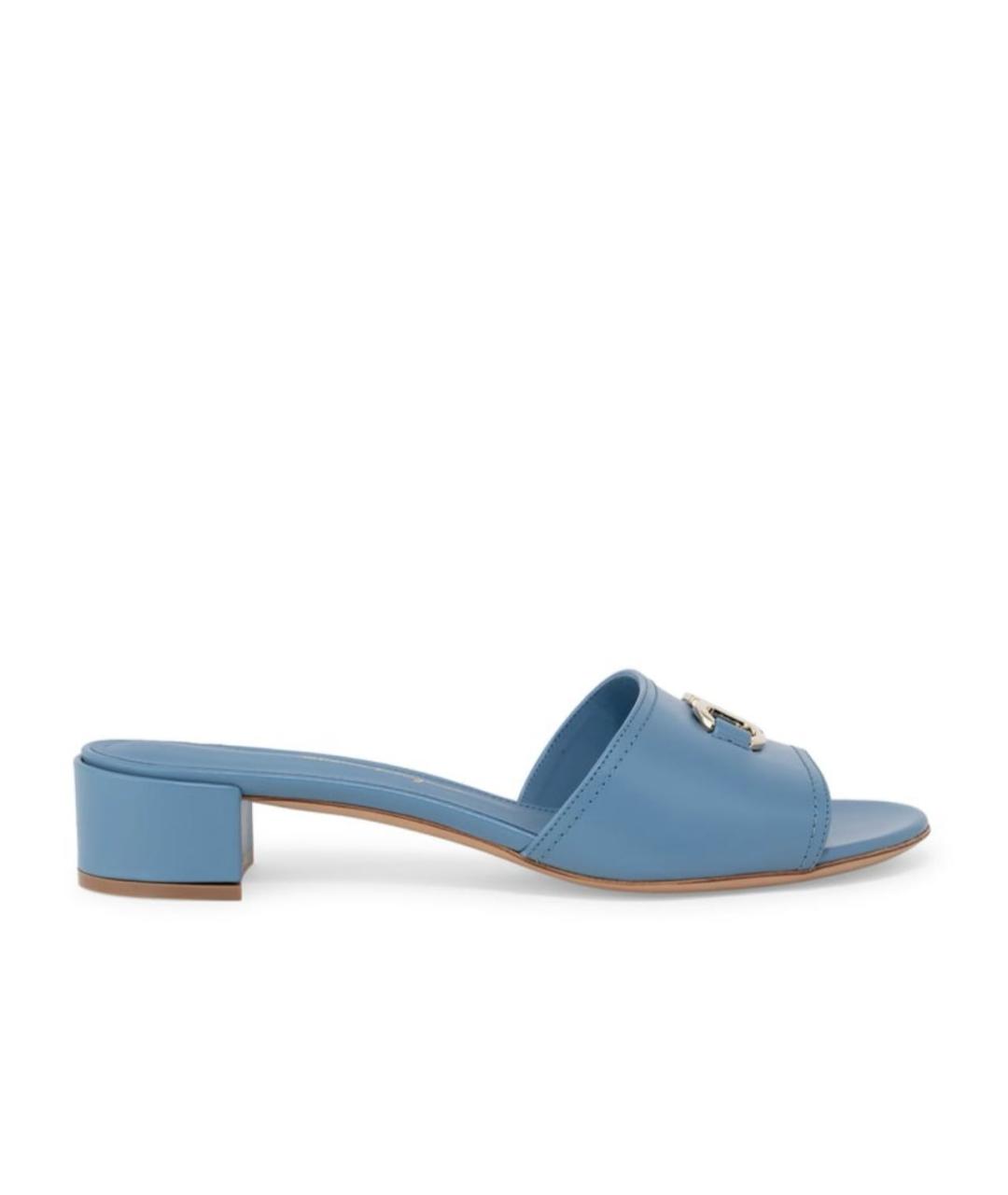FERRAGAMO Синие кожаные босоножки, фото 8