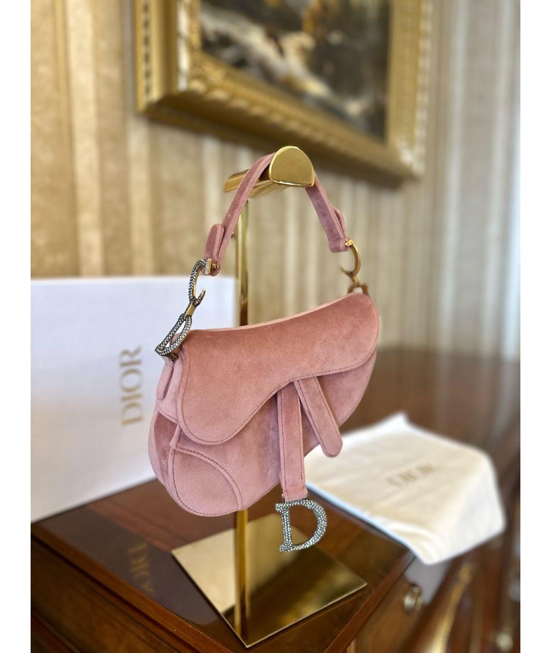 CHRISTIAN DIOR Розовая бархатная сумка с короткими ручками, фото 4