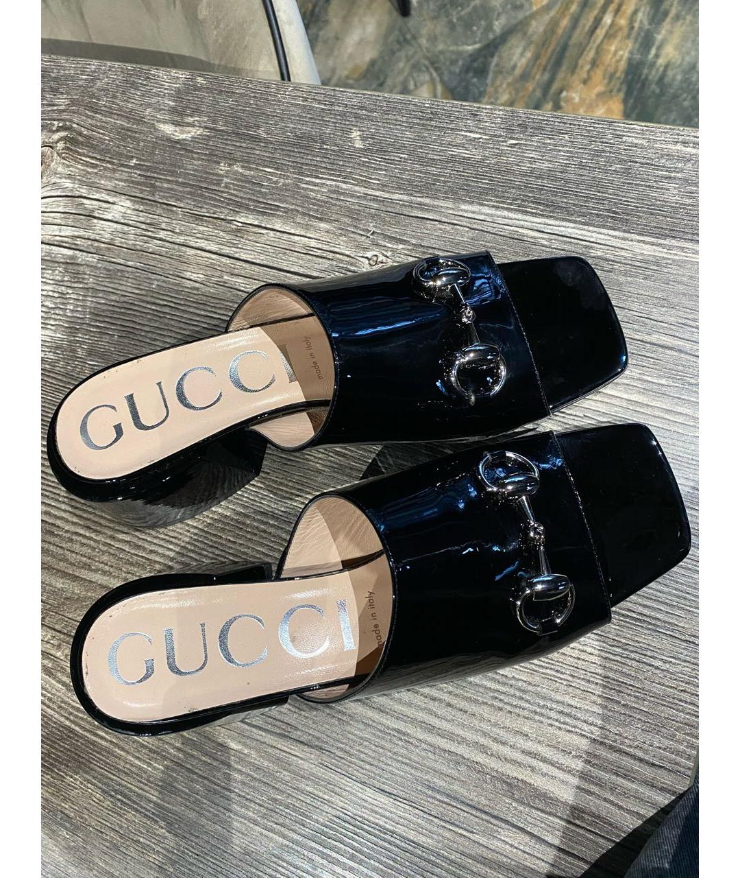 GUCCI Черные мюли из лакированной кожи, фото 5