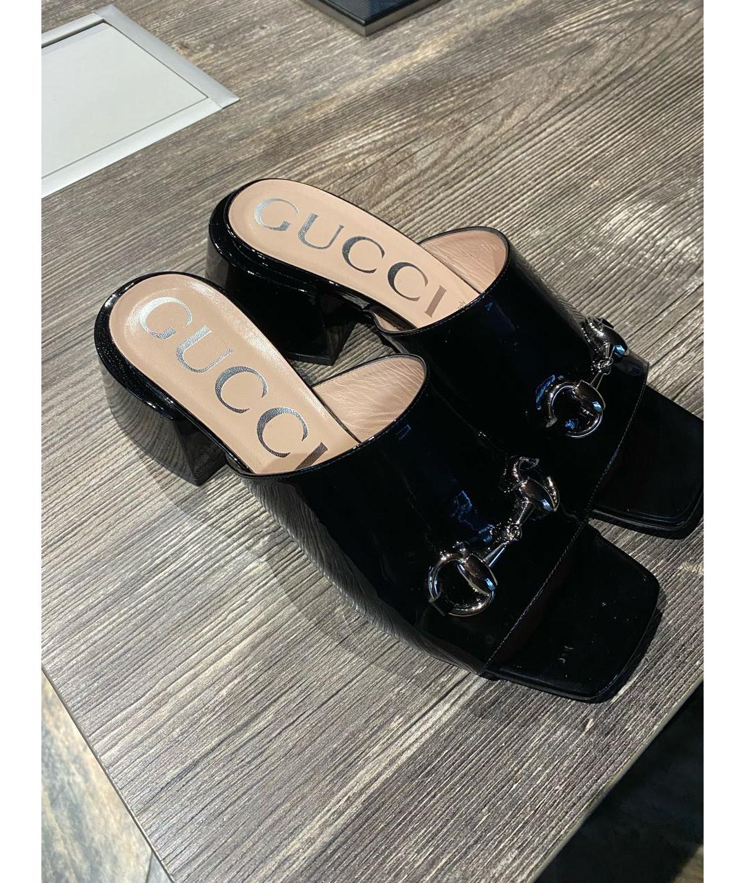 GUCCI Черные мюли из лакированной кожи, фото 3