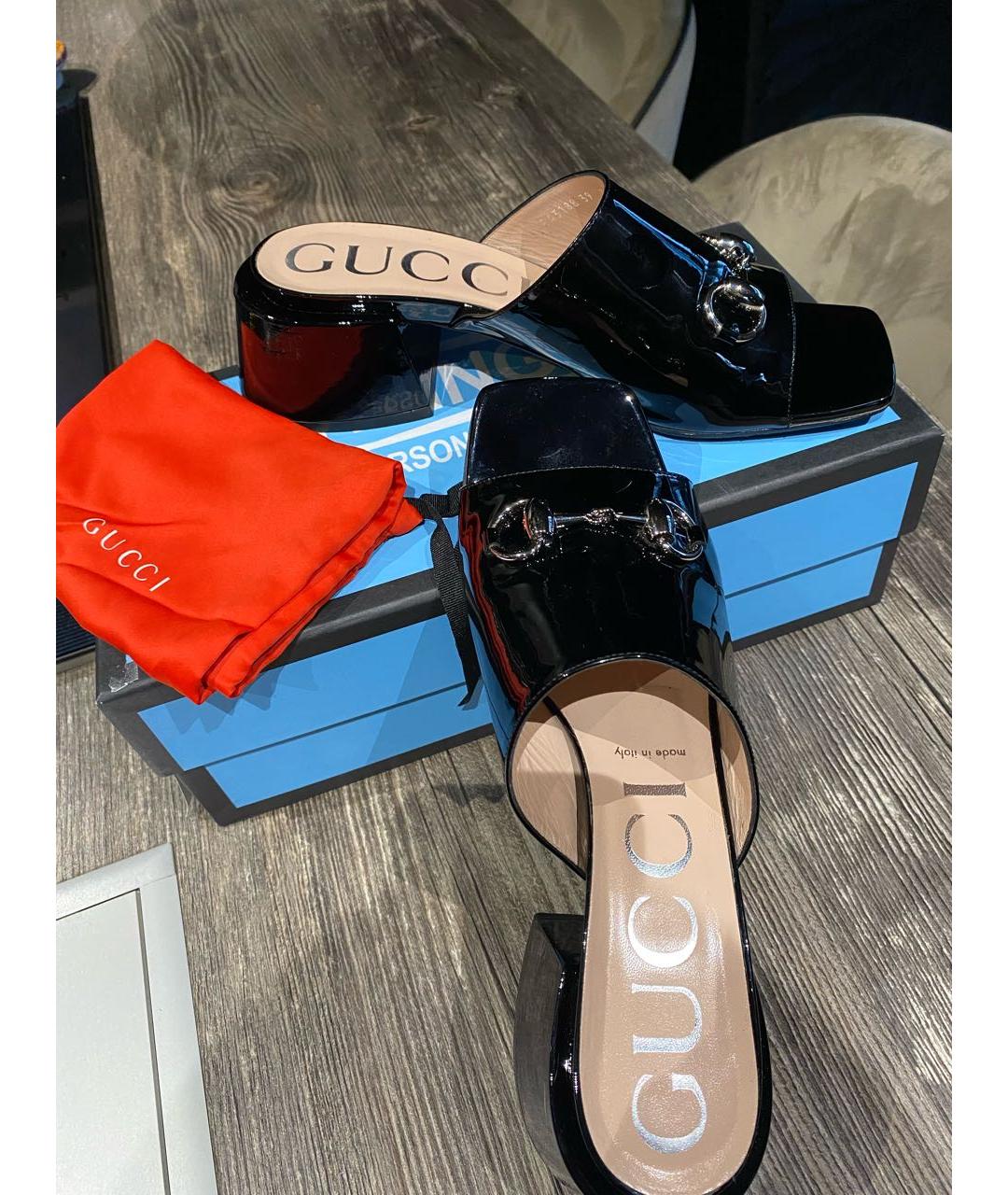 GUCCI Черные мюли из лакированной кожи, фото 8