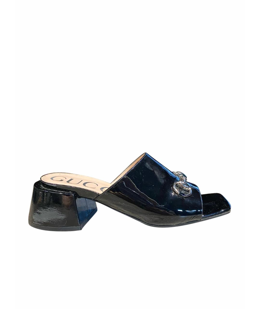 GUCCI Черные мюли из лакированной кожи, фото 1