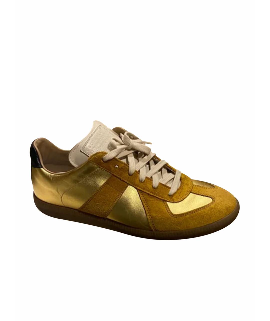 MAISON MARGIELA Золотые кожаные низкие кроссовки / кеды, фото 1