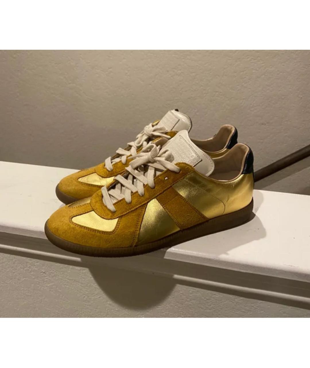 MAISON MARGIELA Золотые кожаные низкие кроссовки / кеды, фото 8