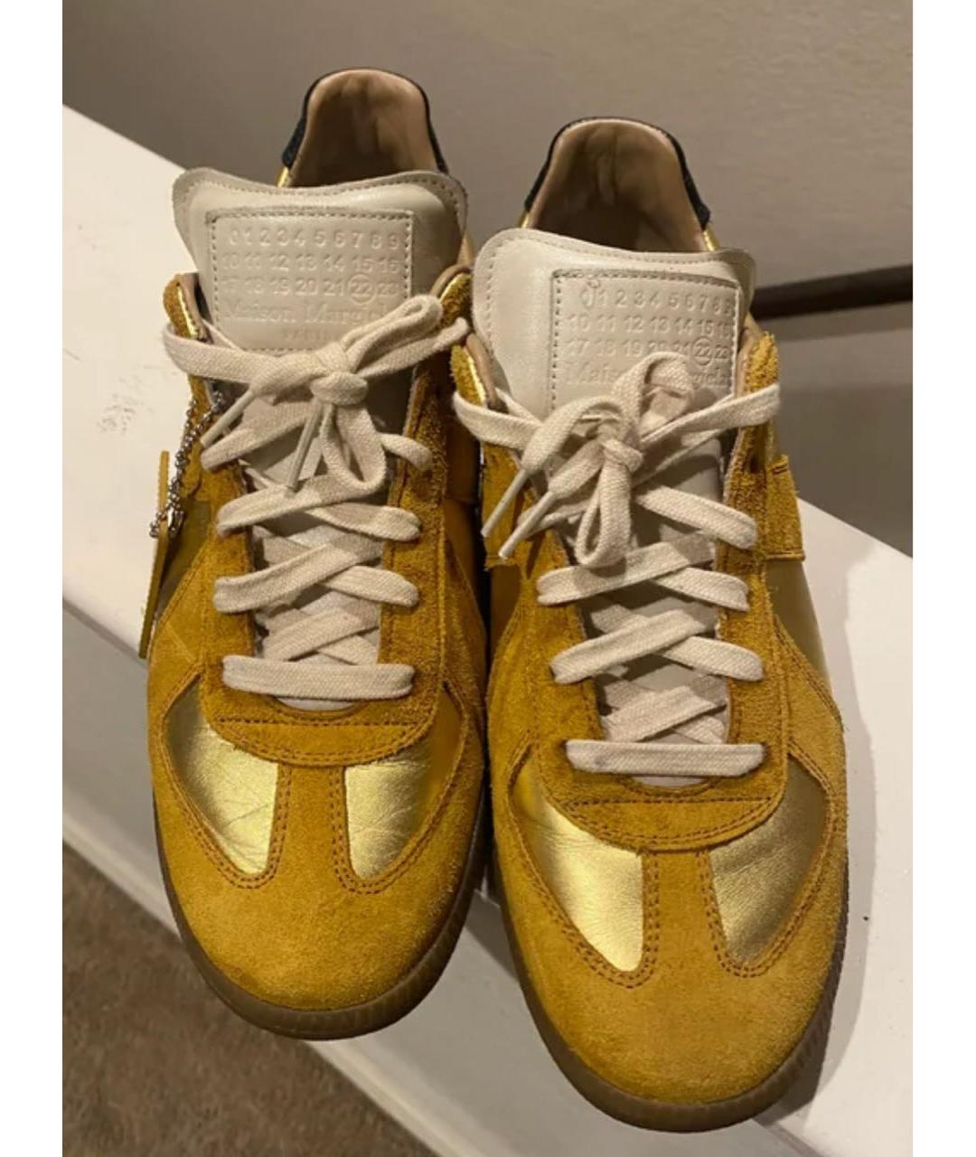 MAISON MARGIELA Золотые кожаные низкие кроссовки / кеды, фото 2