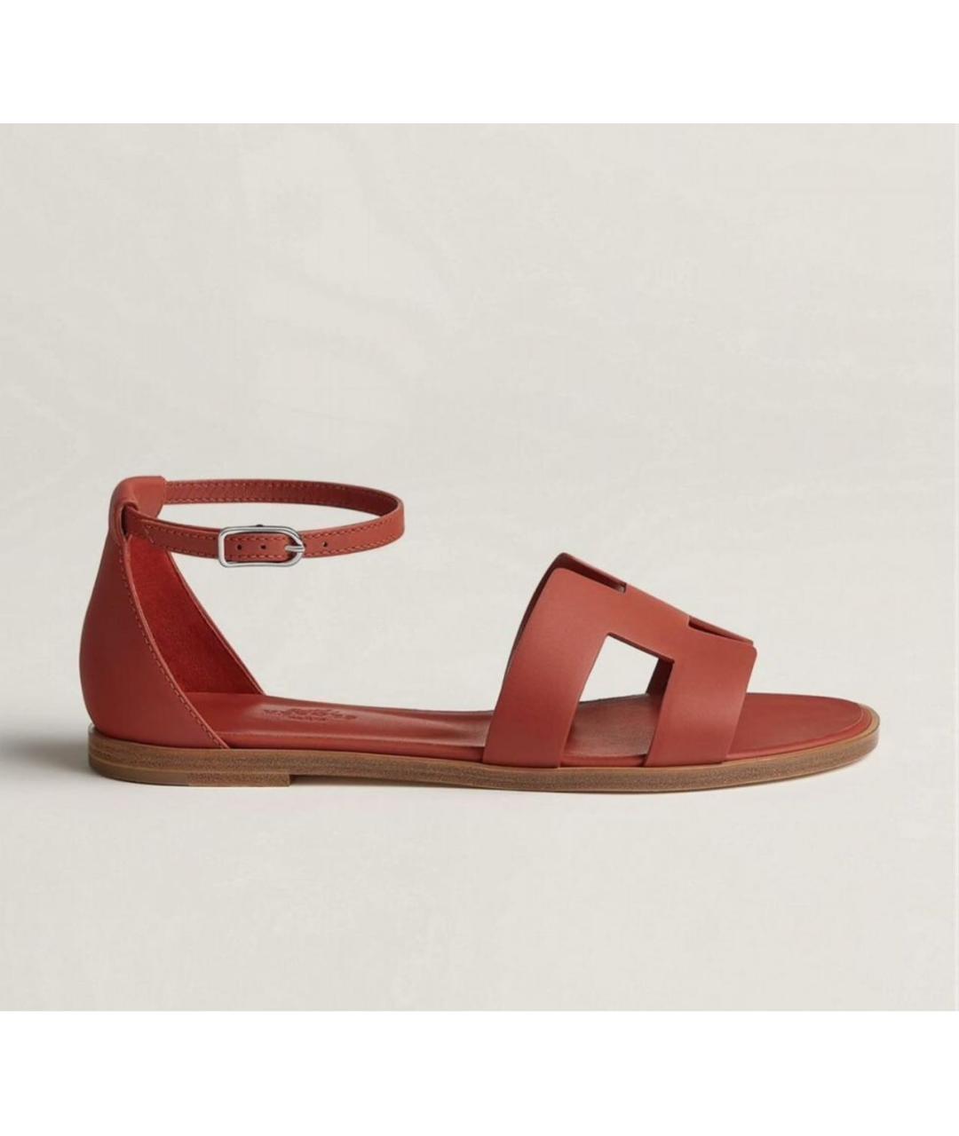 HERMES Бордовые кожаные босоножки, фото 5
