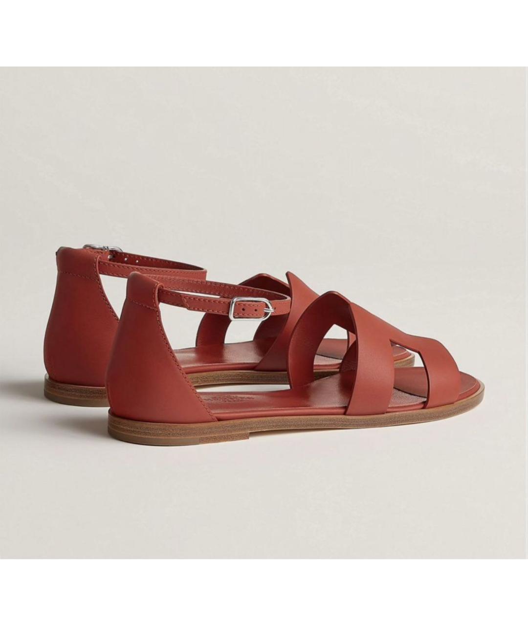 HERMES Бордовые кожаные босоножки, фото 4