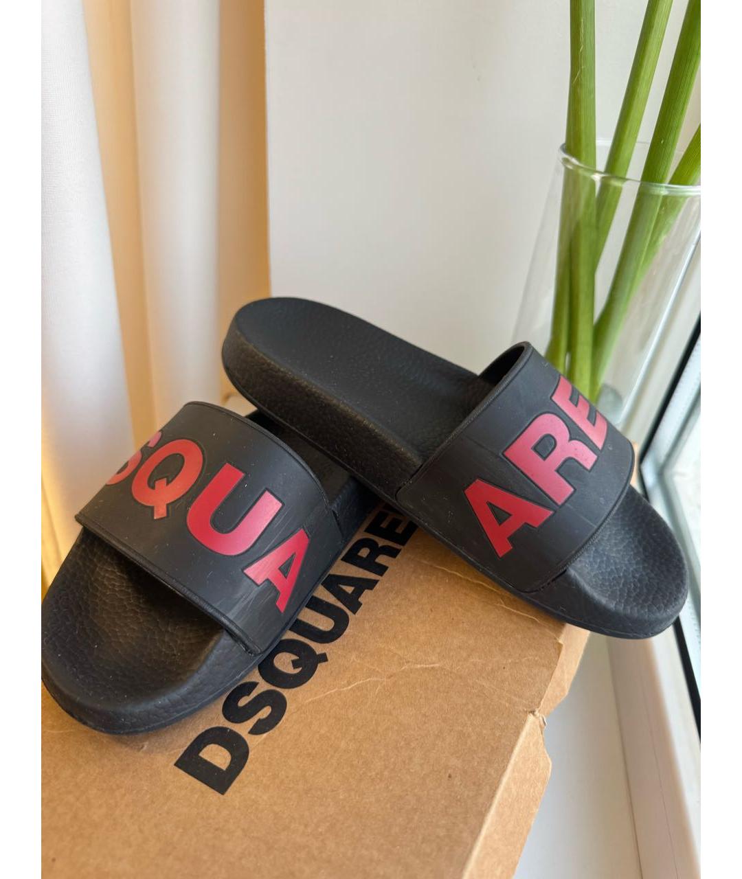 DSQUARED2 Черные резиновые шлепанцы, фото 6