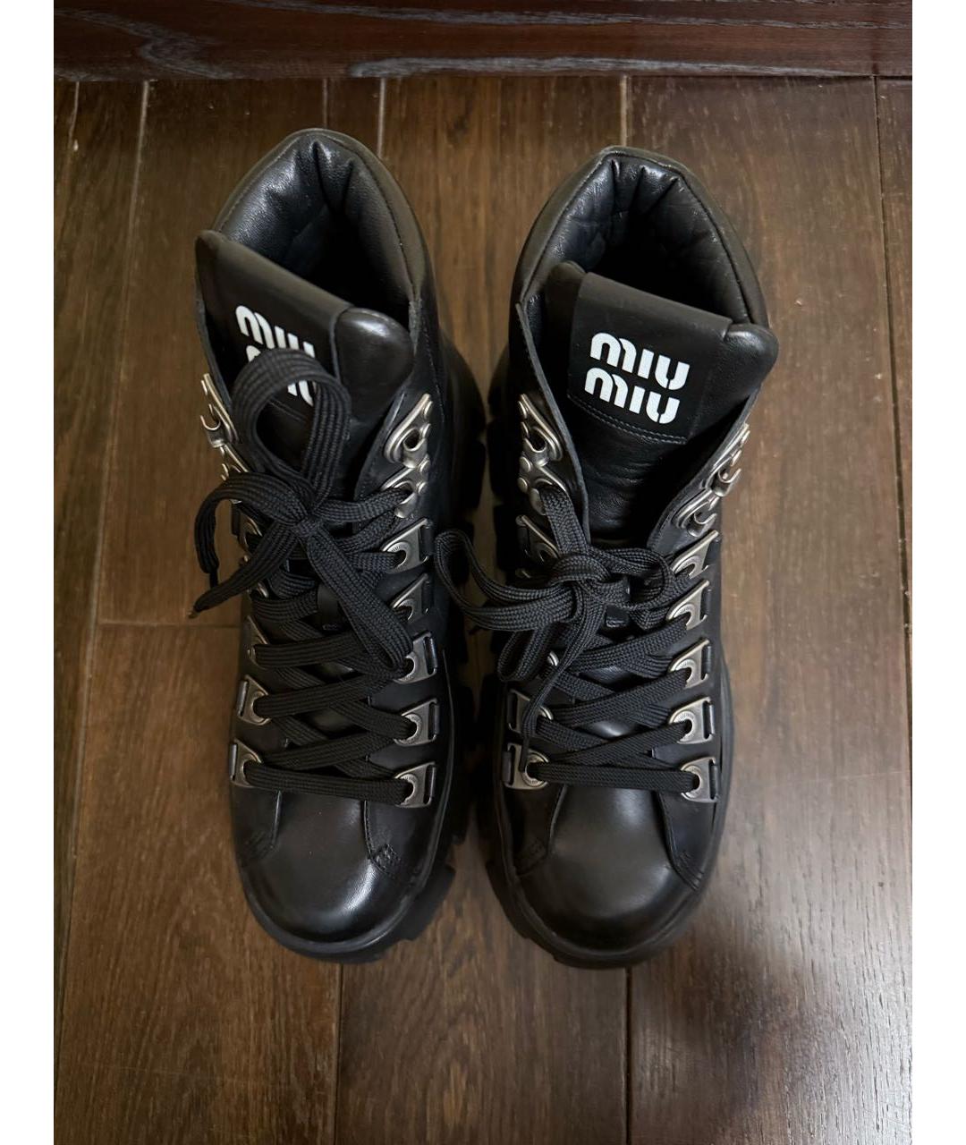 MIU MIU Черные кожаные ботинки, фото 3