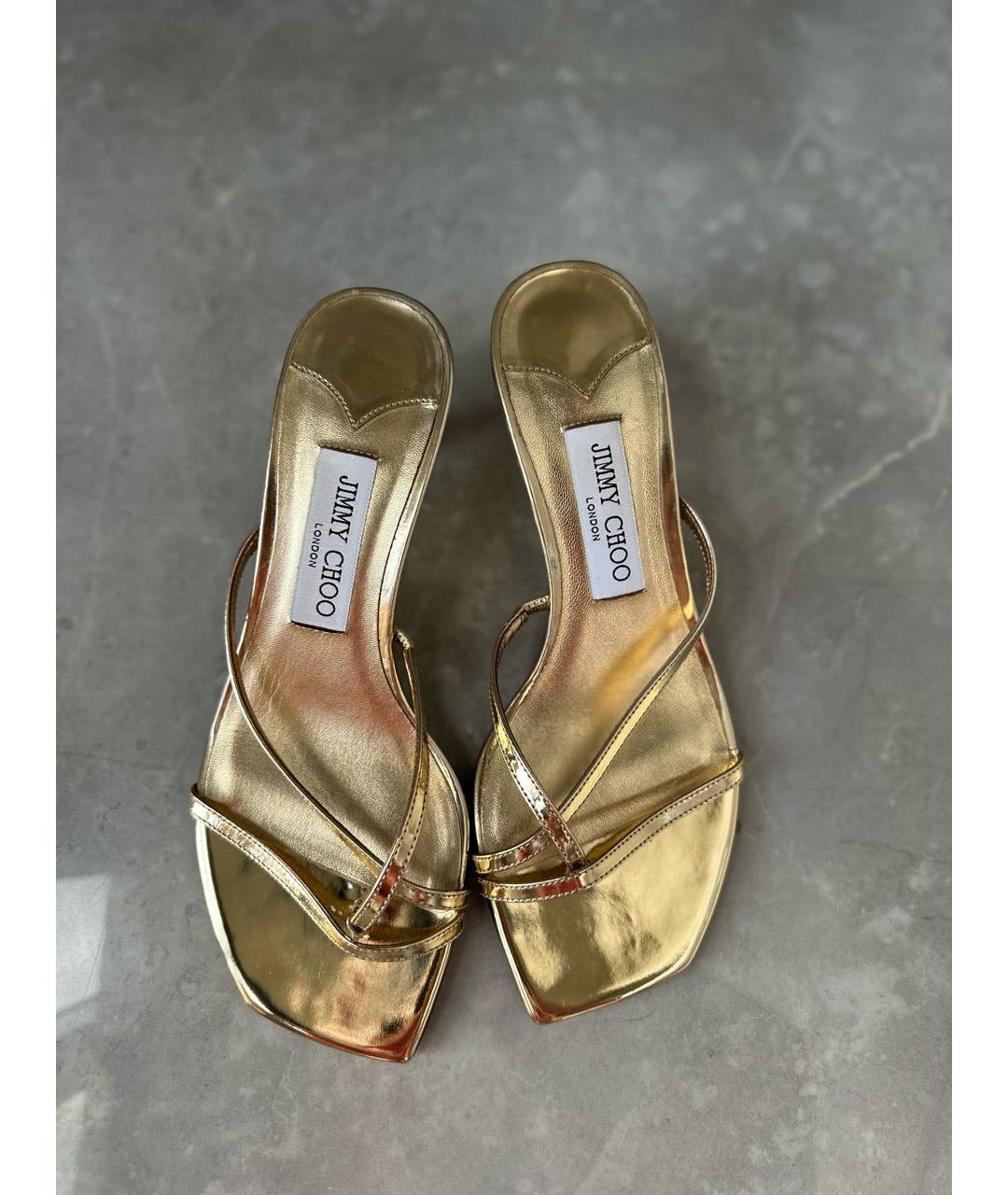 JIMMY CHOO Золотые кожаные босоножки, фото 2