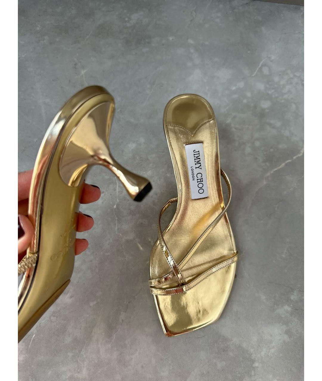 JIMMY CHOO Золотые кожаные босоножки, фото 3