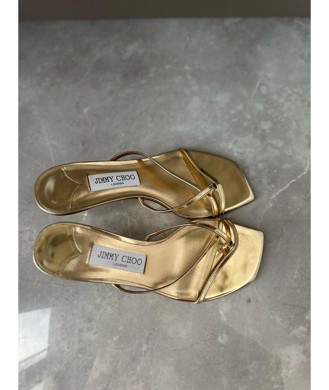 JIMMY CHOO Золотые кожаные босоножки, фото 5