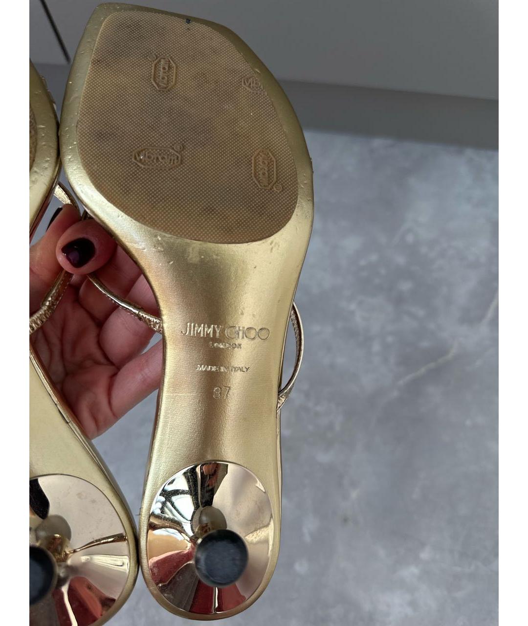 JIMMY CHOO Золотые кожаные босоножки, фото 4