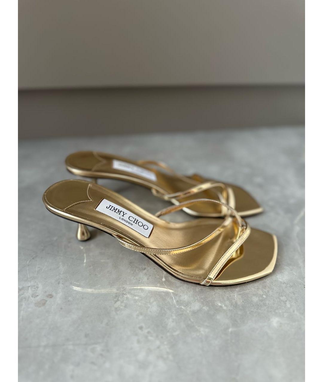JIMMY CHOO Золотые кожаные босоножки, фото 7