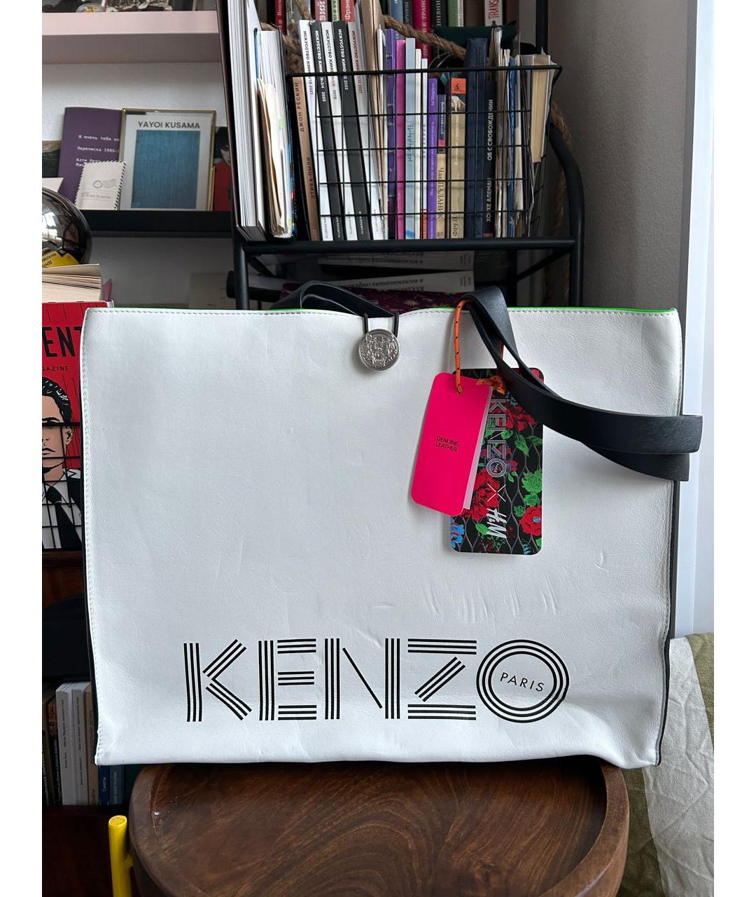 KENZO Белая кожаная сумка тоут, фото 2