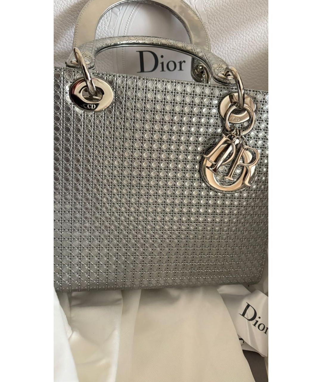 CHRISTIAN DIOR Серебряная кожаная сумка с короткими ручками, фото 9